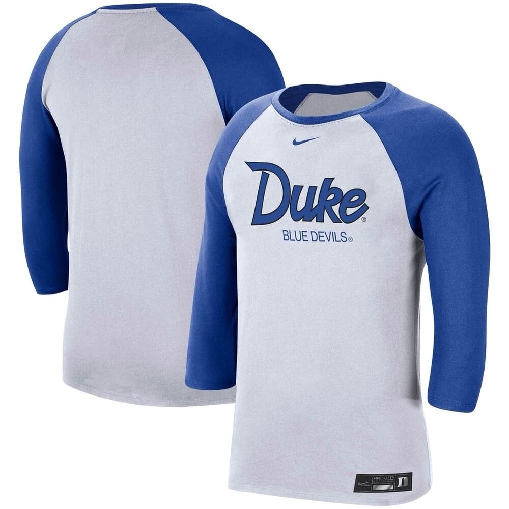 Nike Duke Blue Devils Baseball Shirt Mens XXL White Blue 3/4 Sleeve Dri-Fit NWT